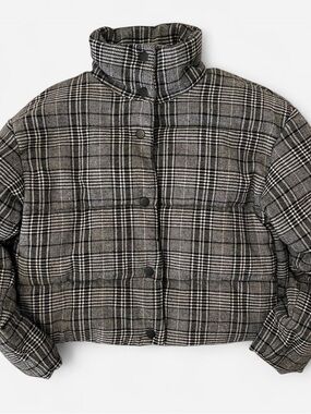Black and White Plaid Puffer Jacket